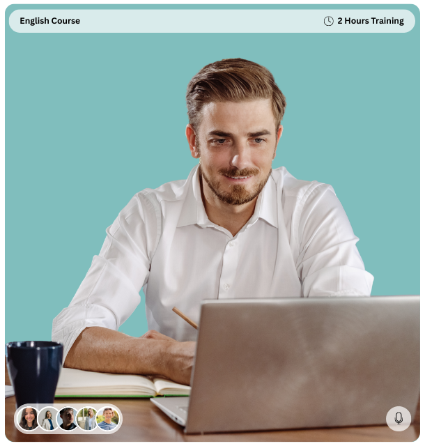 Professional employee taking an assessment test on a laptop during an online course